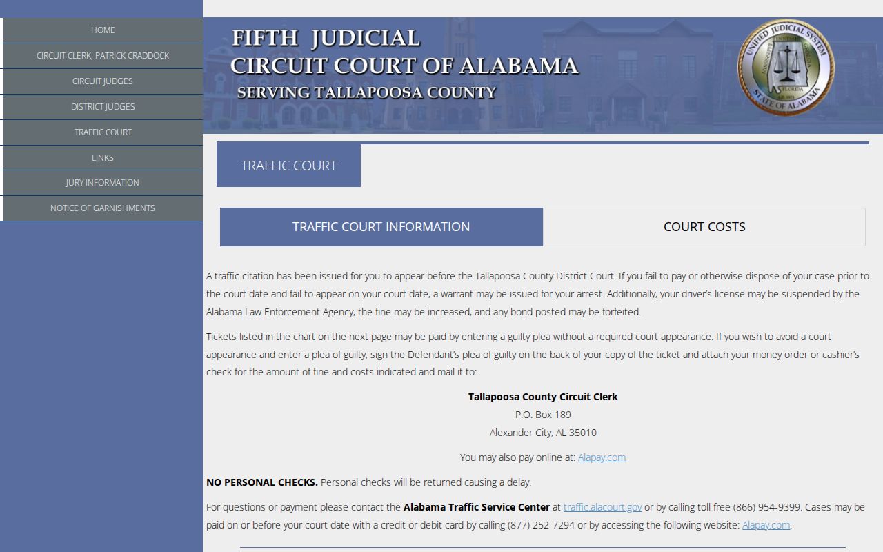 Tallapoosa County warrant lookup traffic court page